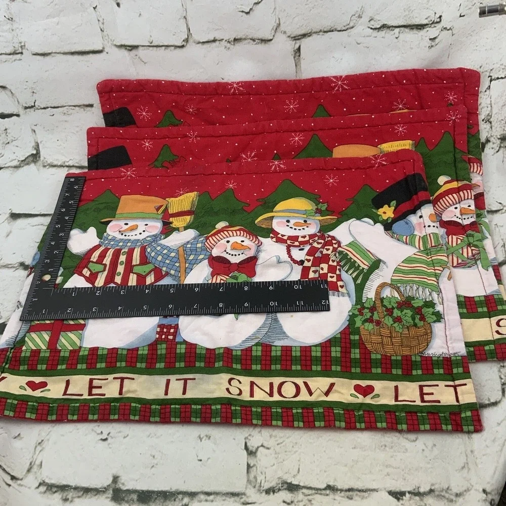 Vintage Christmas‎ Placemats Let It Snow Snowmen Lot Of 3